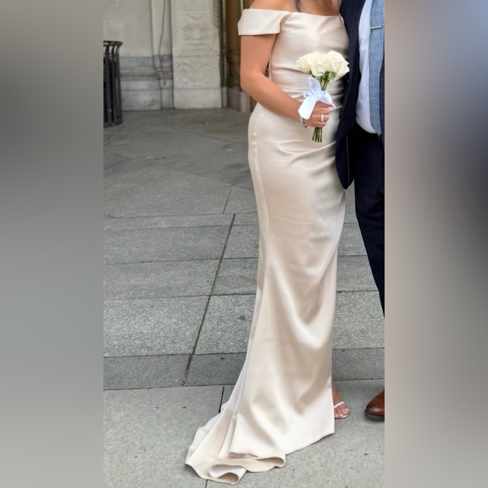 Elegant Cream Satin Gown custom made, champagne color only worn once
